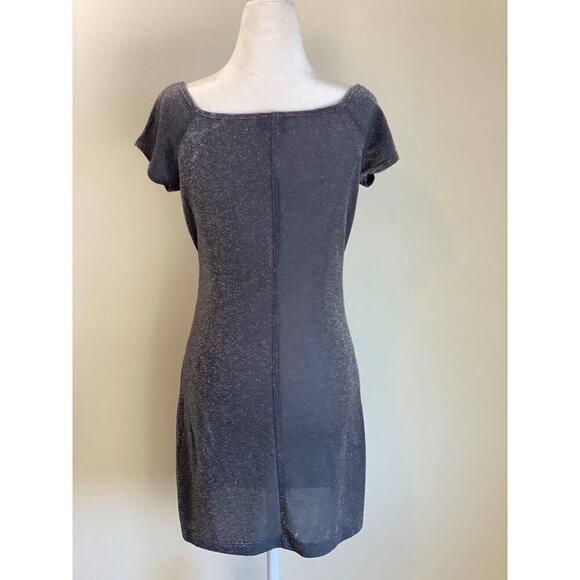 Vintage Y2K Metallic Square Neck Dress Short Sleeve Size Small Gray Grunge 90s - Picture 4 of 10